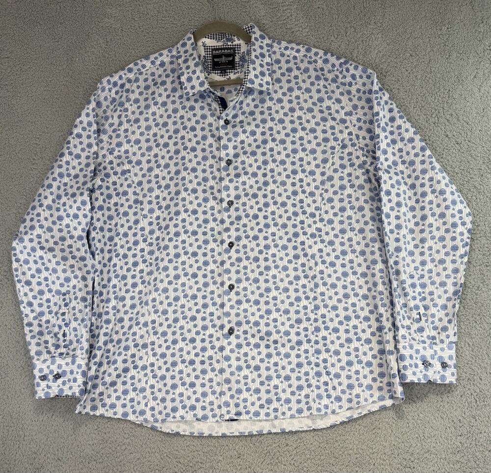 Barabas Button Down Shirt Men's XLarge White Black Polka Dot Long Sleeve Dress